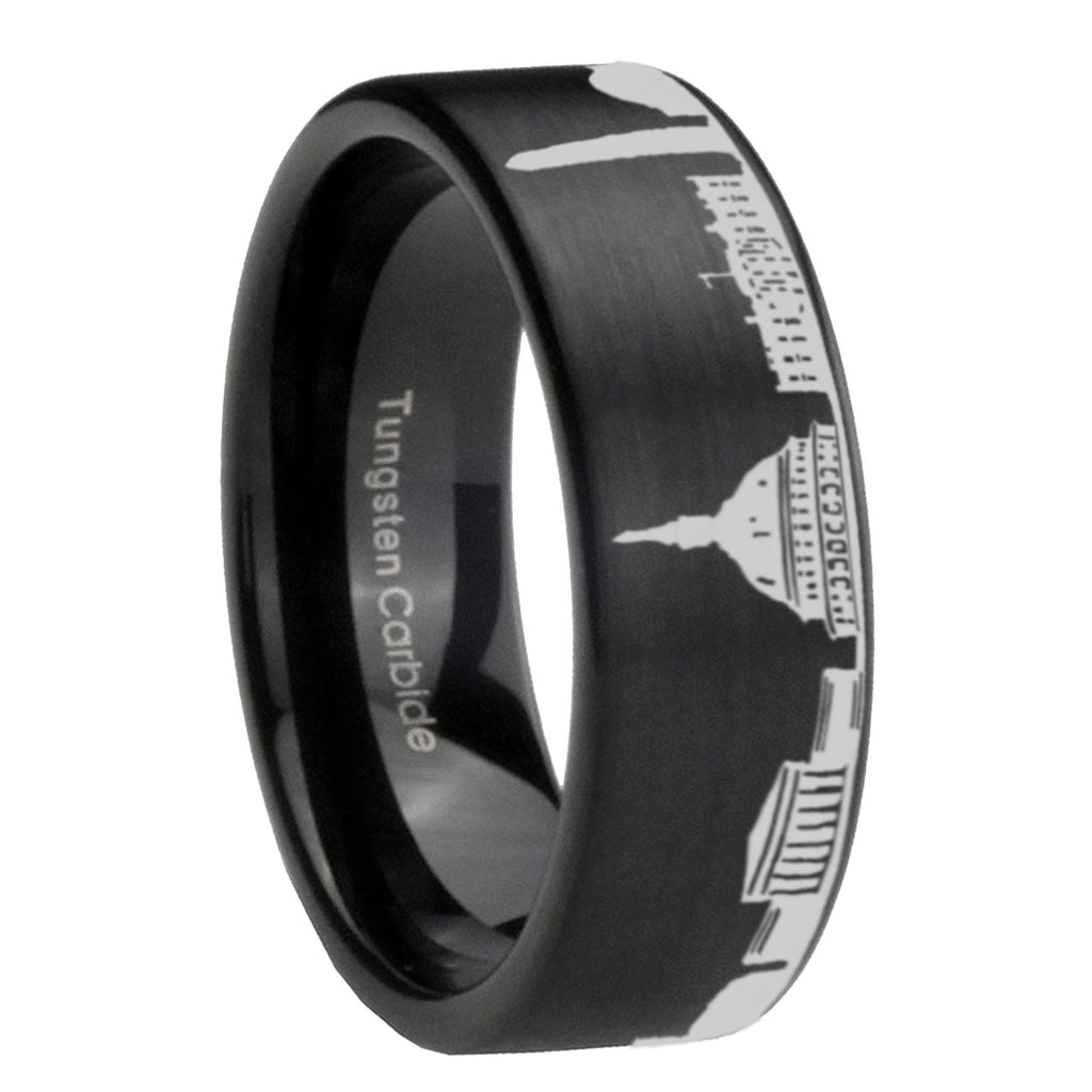 DC Washington City Brushed Black Pipe Cut Tungsten Ring