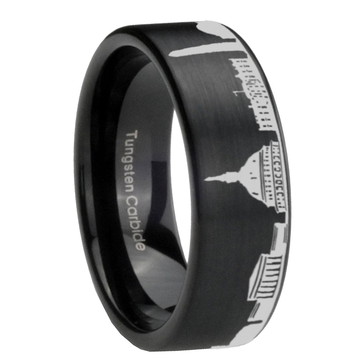 DC Washington City Brushed Black Pipe Cut Tungsten Ring
