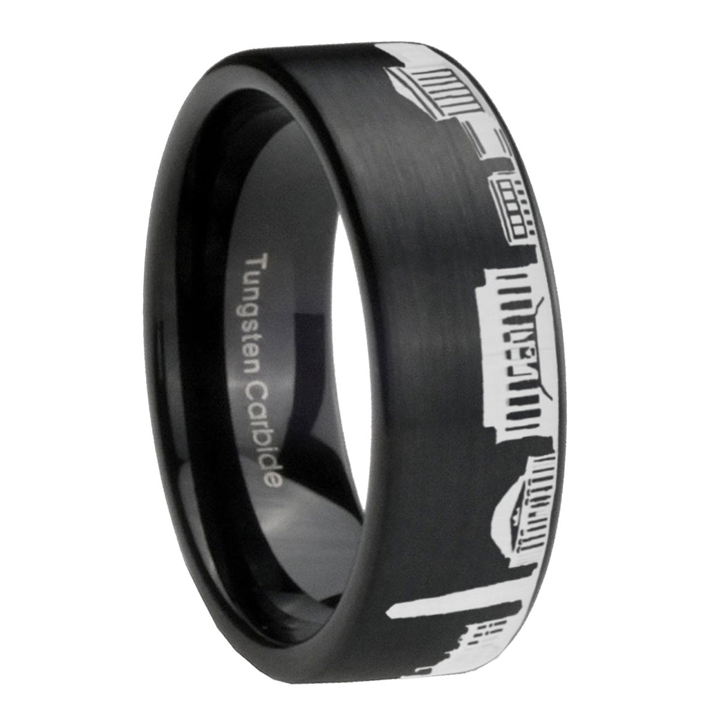 8MM DC Washington City Brushed Black Pipe Cut Tungsten Ring