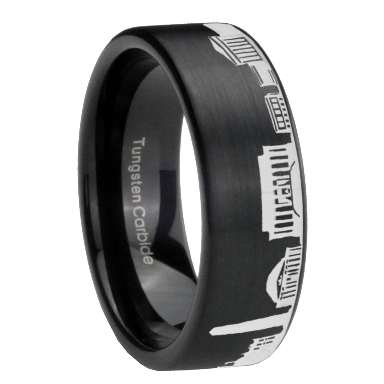 8MM DC Washington City Brushed Black Pipe Cut Tungsten Ring