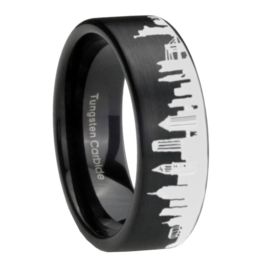 NY New York City Brushed Black Pipe Cut Tungsten Ring For Him