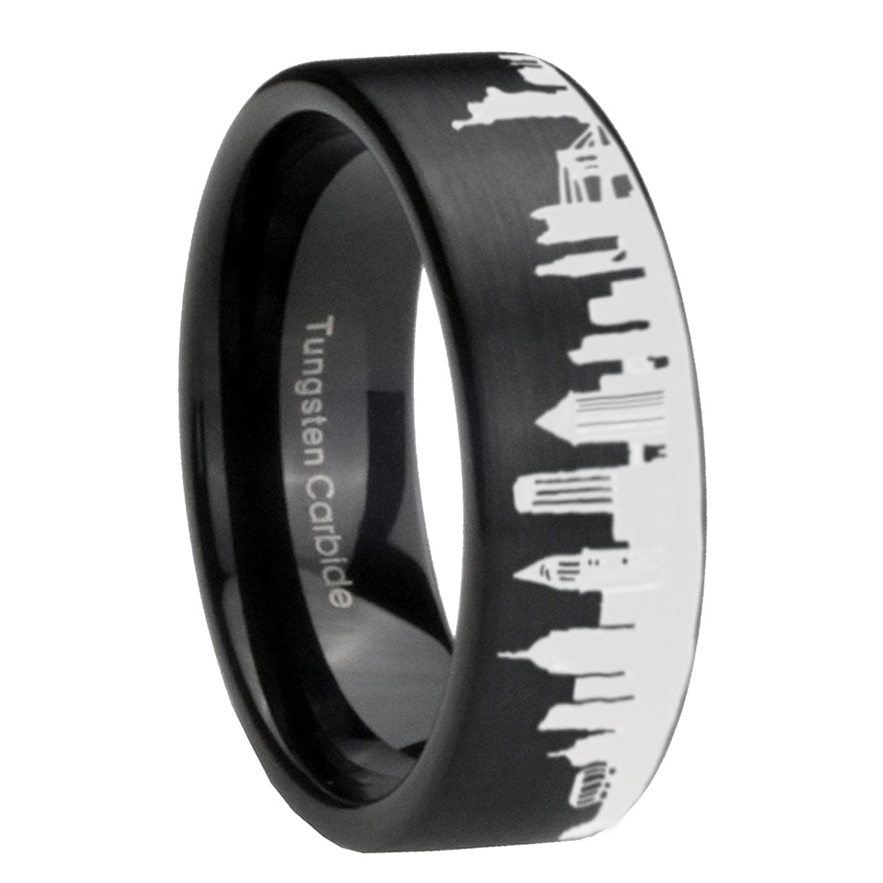 NY New York City Brushed Black Pipe Cut Tungsten Ring For Him