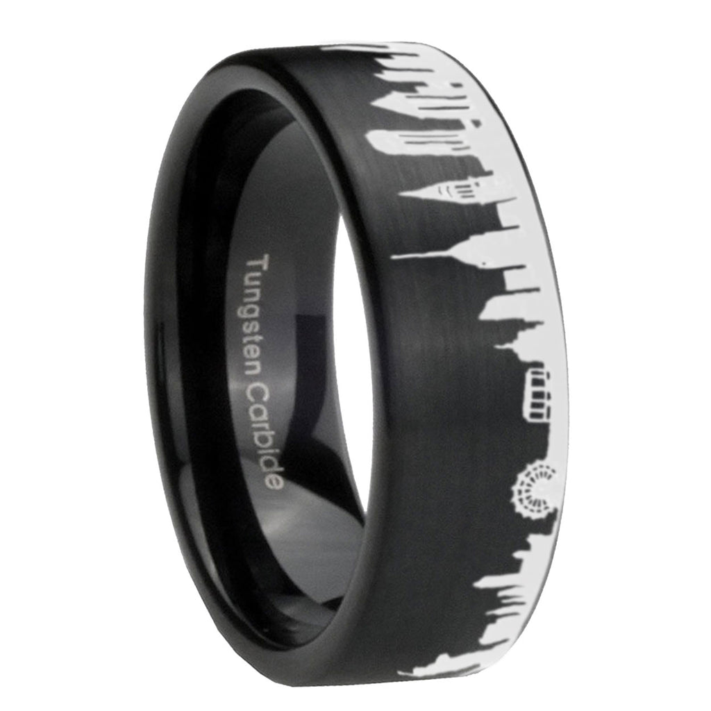 8MM NY New York City Brushed Black Pipe Cut Tungsten Ring For Him
