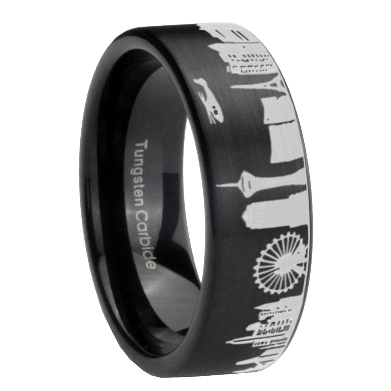 LA Las Vegas City Brushed Black Pipe Cut Tungsten Ring For Him