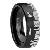 8mm LA Las Vegas City Brushed Black Pipe Cut Tungsten Ring For Him