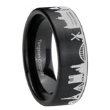 8mm France Paris City Brushed Black Pipe Cut Tungsten Ring For Him