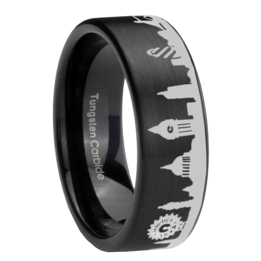 UK London City Brushed Black Pipe Cut Tungsten Ring For Him