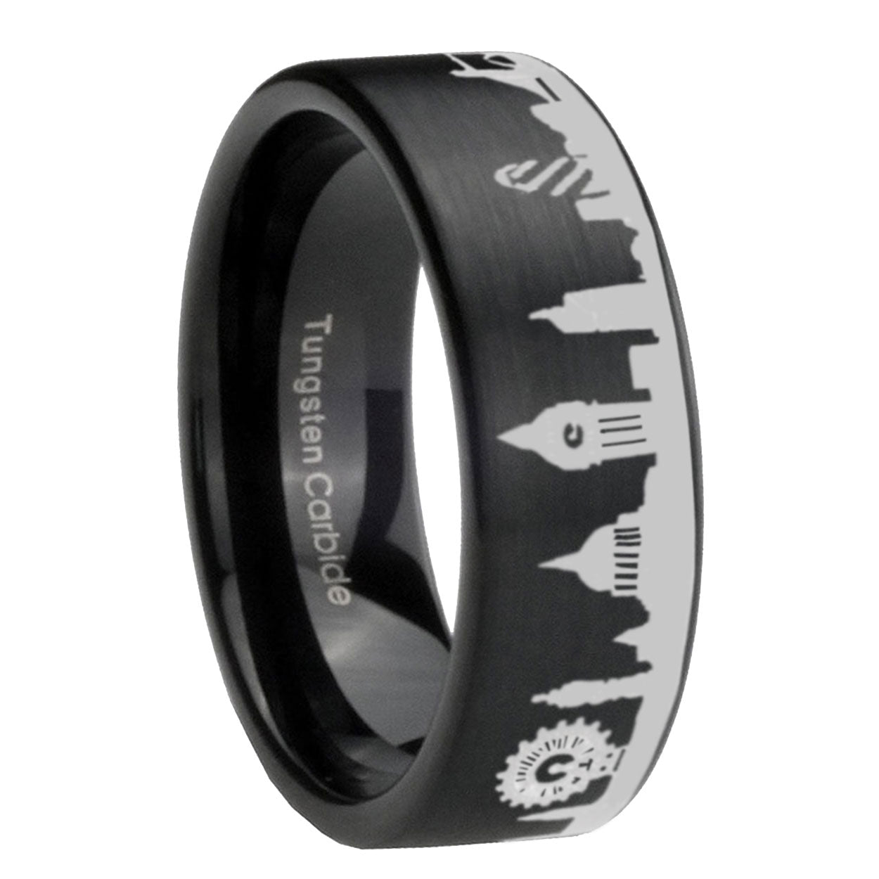 UK London City Brushed Black Pipe Cut Tungsten Ring For Him