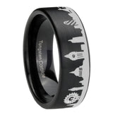 8mm UK London City Brushed Black Pipe Cut Tungsten Ring For Him