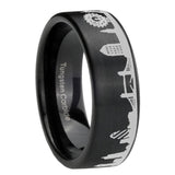 8mm UK London City Brushed Black Pipe Cut Tungsten Ring For Him