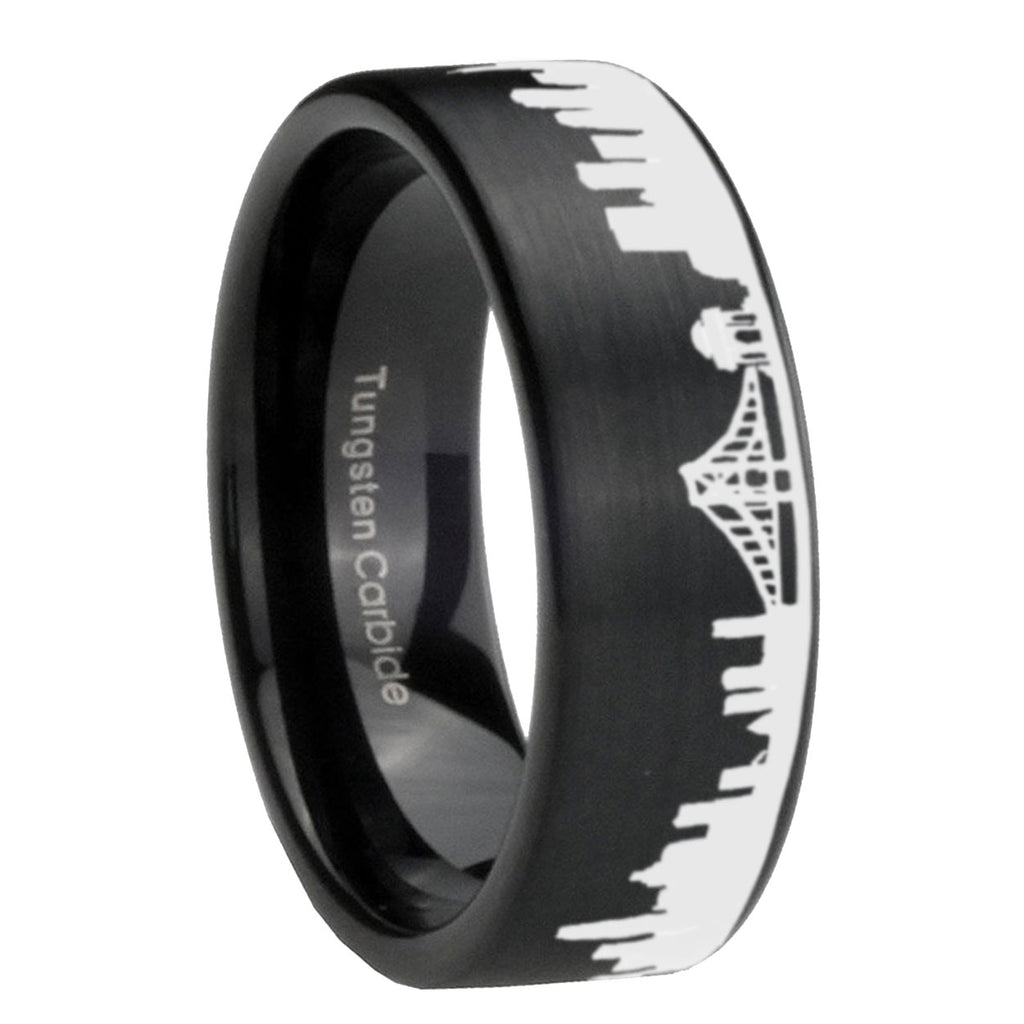 CA San Francisco City Black Pipe Cut Tungsten Ring For Him