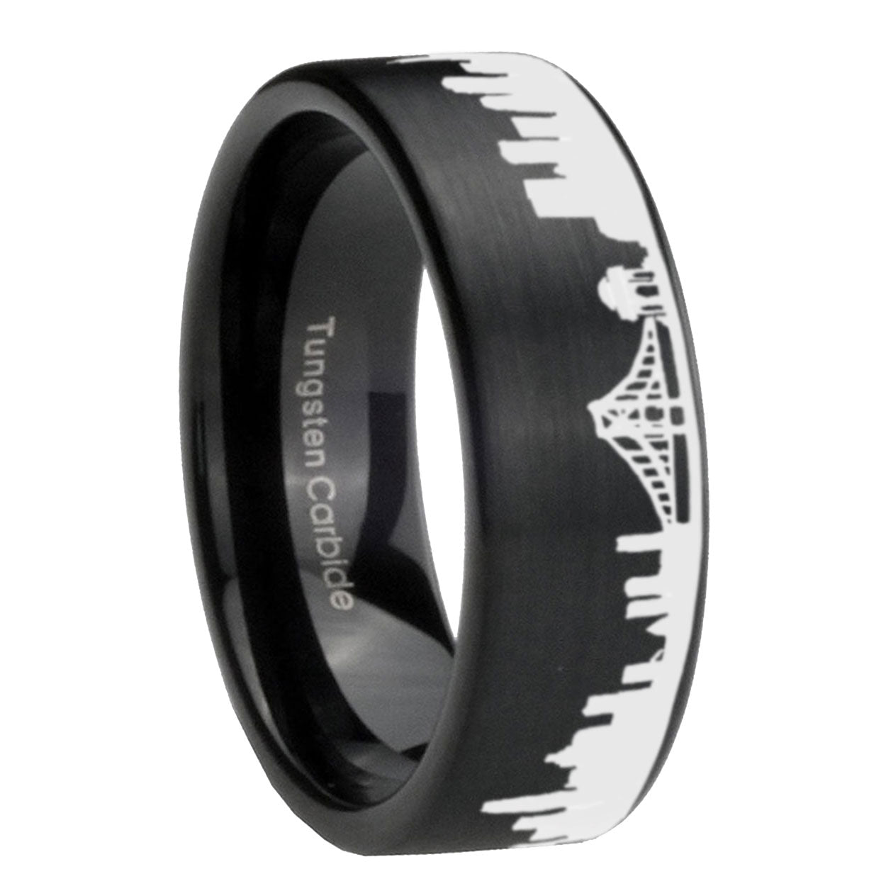CA San Francisco City Black Pipe Cut Tungsten Ring For Him