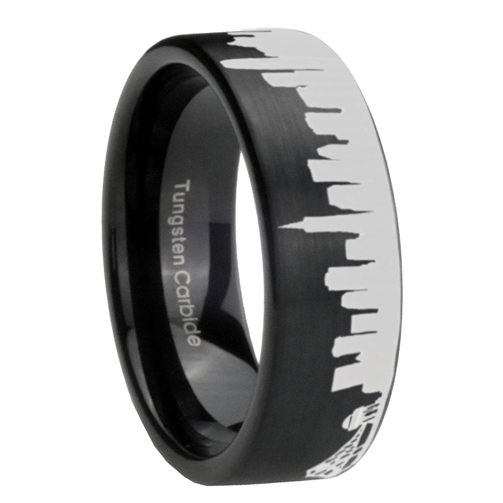 8MM CA San Francisco City Black Pipe Cut Tungsten Ring For Him