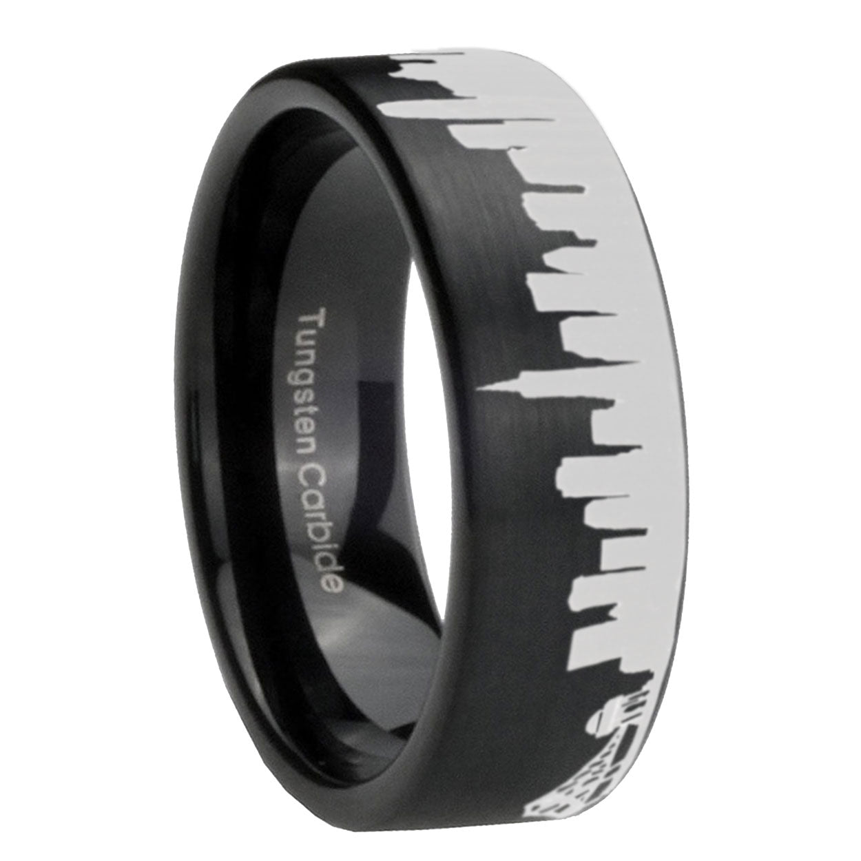 8MM CA San Francisco City Black Pipe Cut Tungsten Ring For Him
