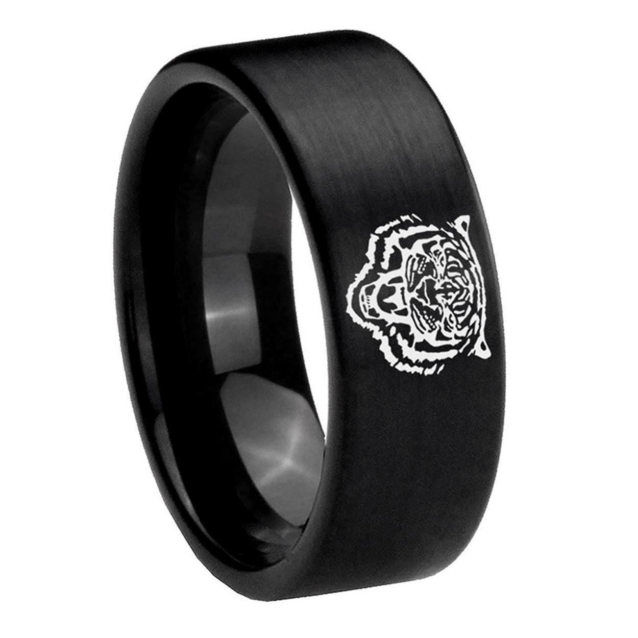 8mm Lion Pipe Cut Brush Black Tungsten Wedding Bands Ring