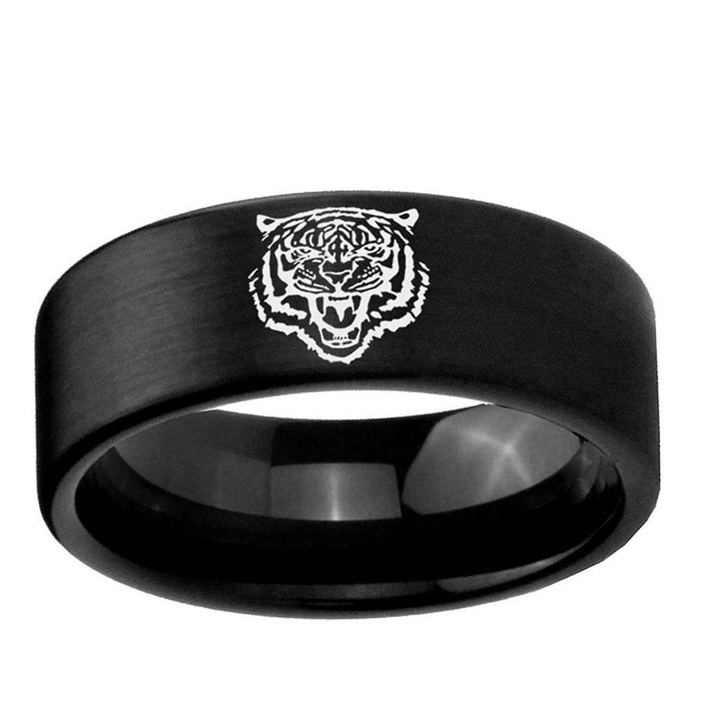 6mm Lion Pipe Cut Brush Black Tungsten Wedding Bands Ring