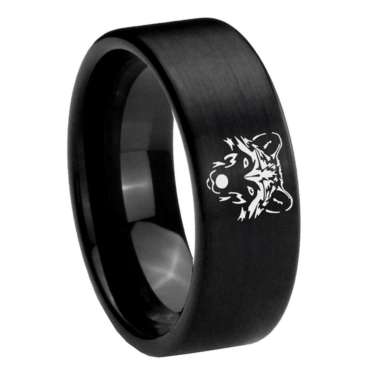 8mm Wolf Pipe Cut Brush Black Tungsten Wedding Bands Ring