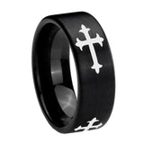 8mm Christian Cross Religious Pipe Cut Brush Black Tungsten Carbide Custom Ring for Men