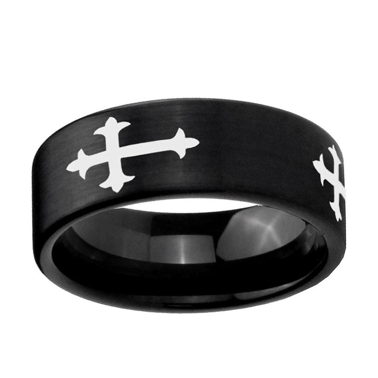 6mm Christian Cross Religious Pipe Cut Black Tungsten Ring
