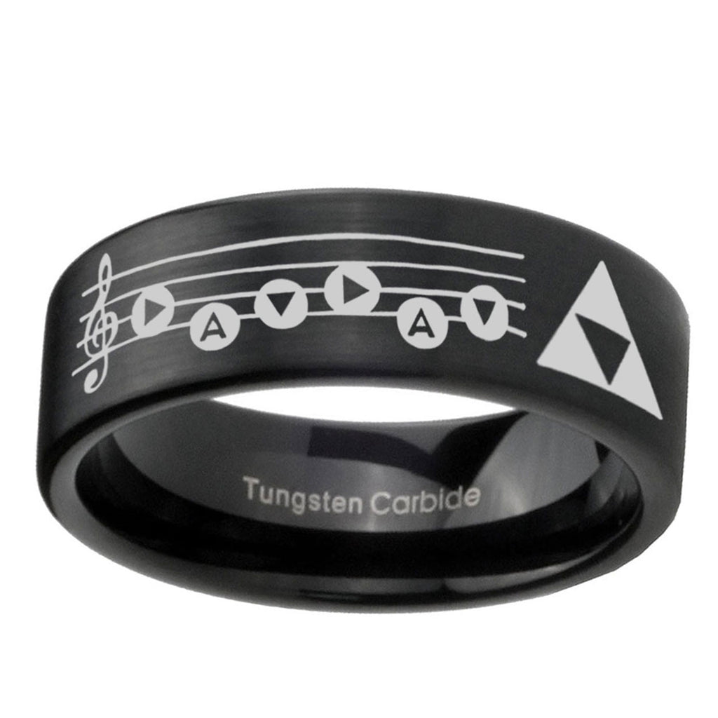 6mm Ocarina Songs Zelda Pipe Cut Black Ring Bands For Him
