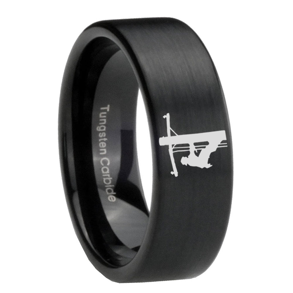 8mm Lineman Symbol Pipe Cut Black Ring Bands For Him