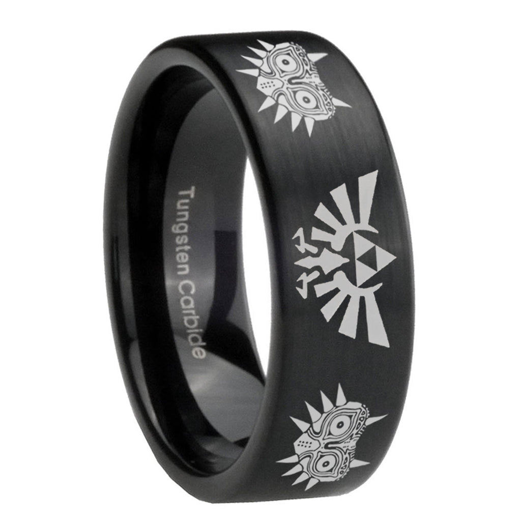 8mm Zelda Majora's Mask Pipe Cut Black Ring Bands For Him