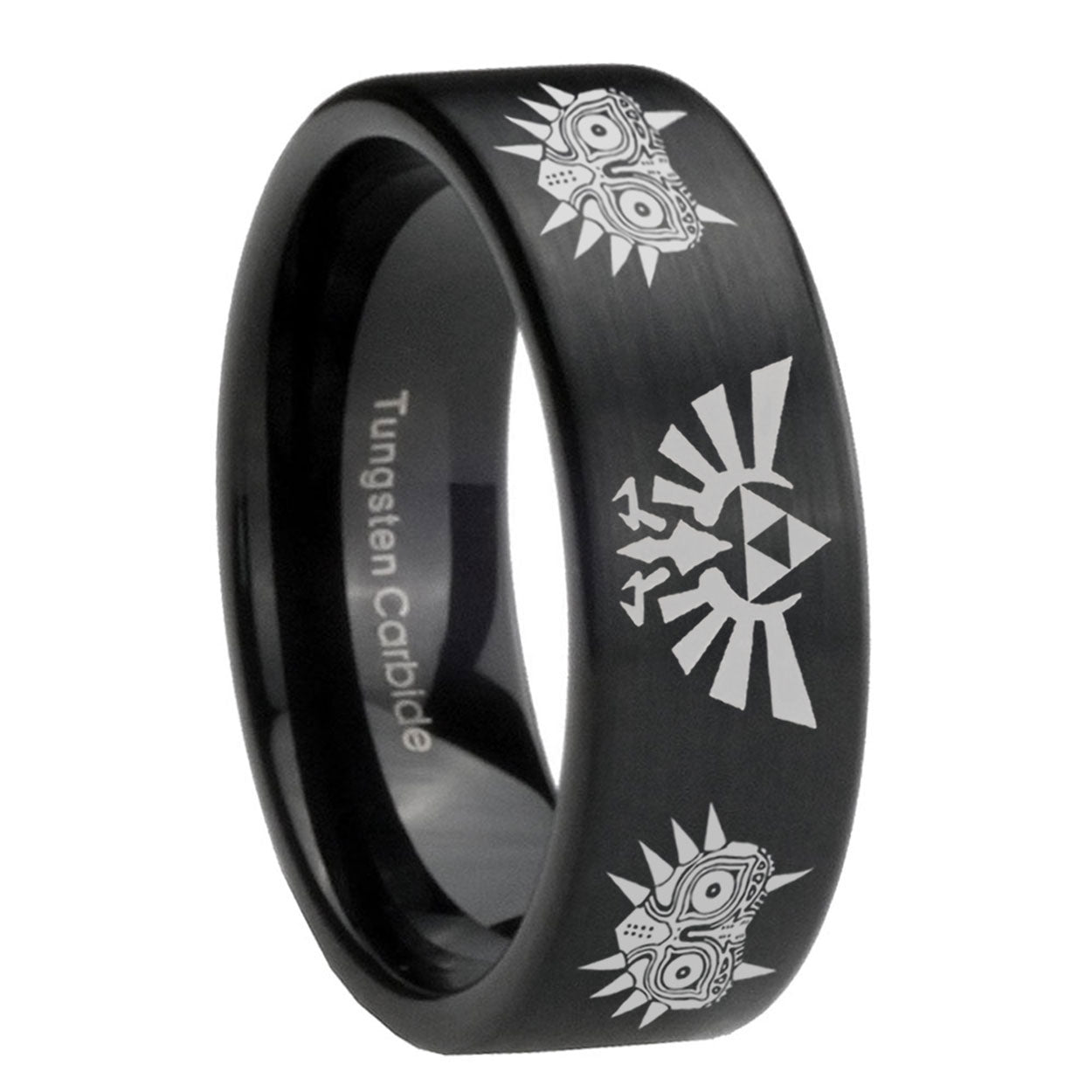 8mm Zelda Majora's Mask Pipe Cut Black Ring Bands For Him
