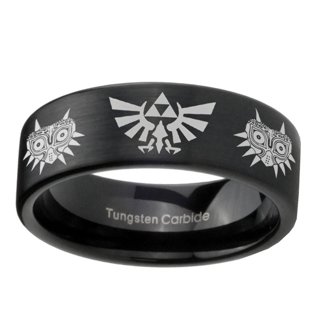 6mm Zelda Majora's Mask Pipe Cut Black Ring Bands For Him