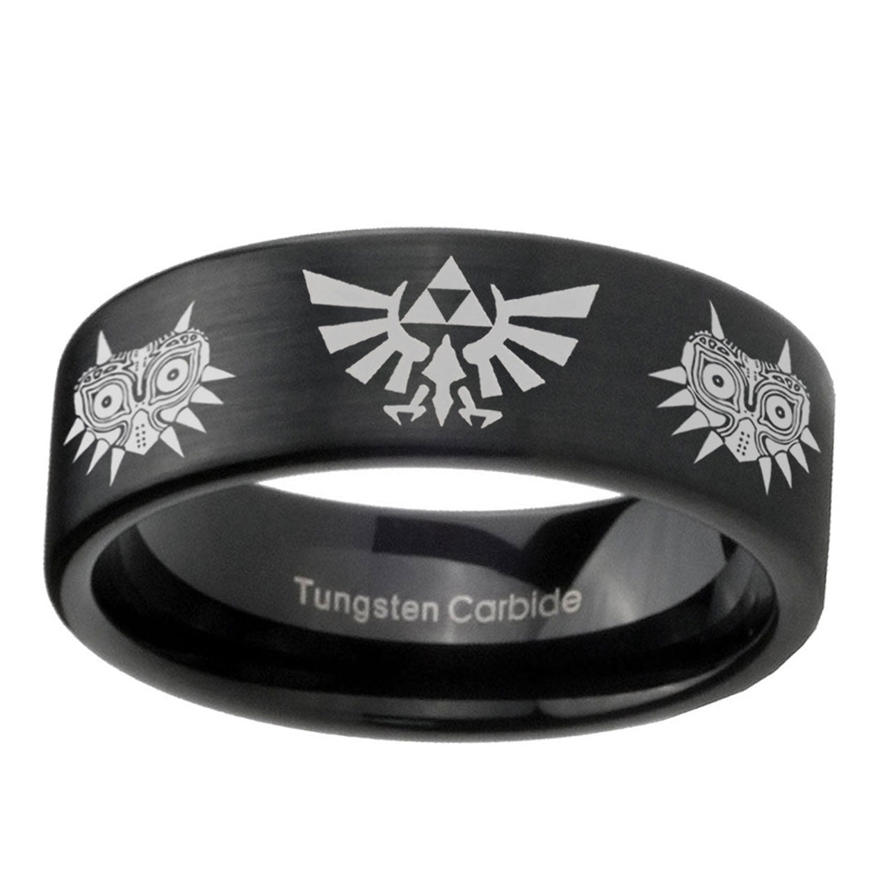 6mm Zelda Majora's Mask Pipe Cut Black Ring Bands For Him