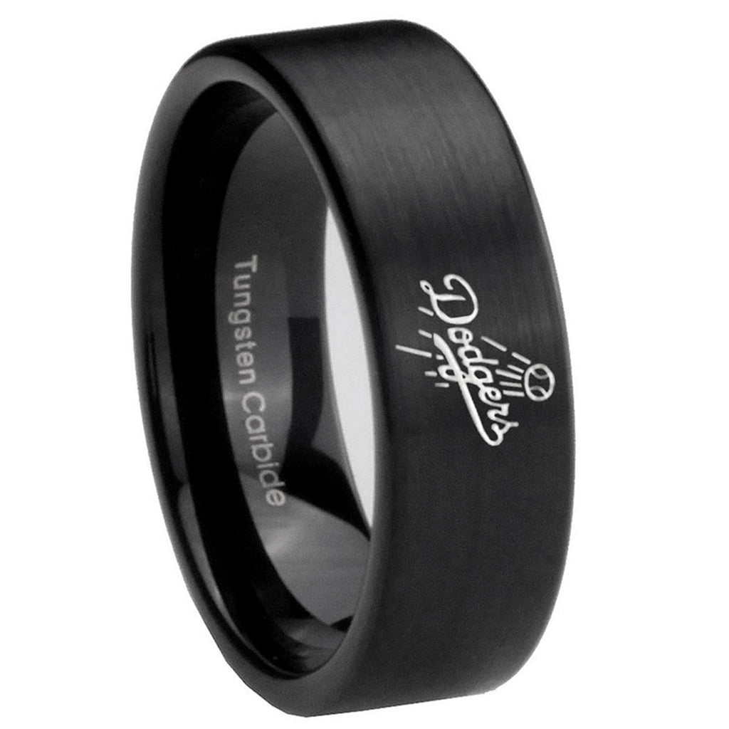 8mm LA Dogers MLB Baseball Pipe Cut Brush Black Tungsten Ring