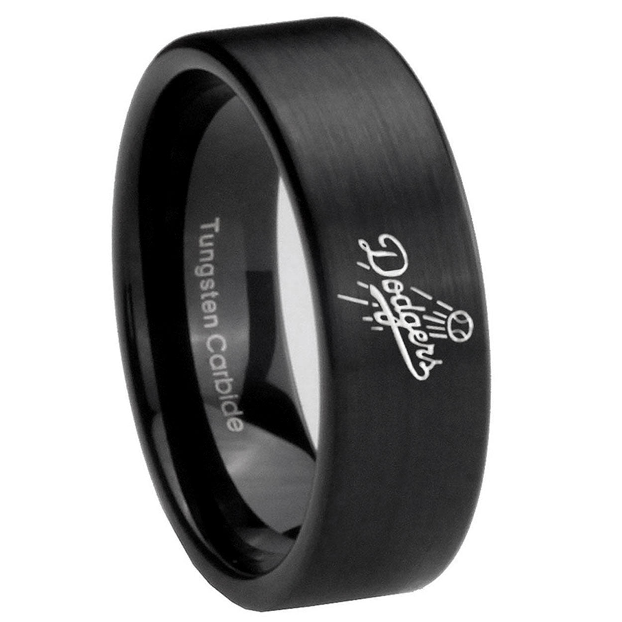 8mm LA Dogers MLB Baseball Pipe Cut Brush Black Tungsten Ring
