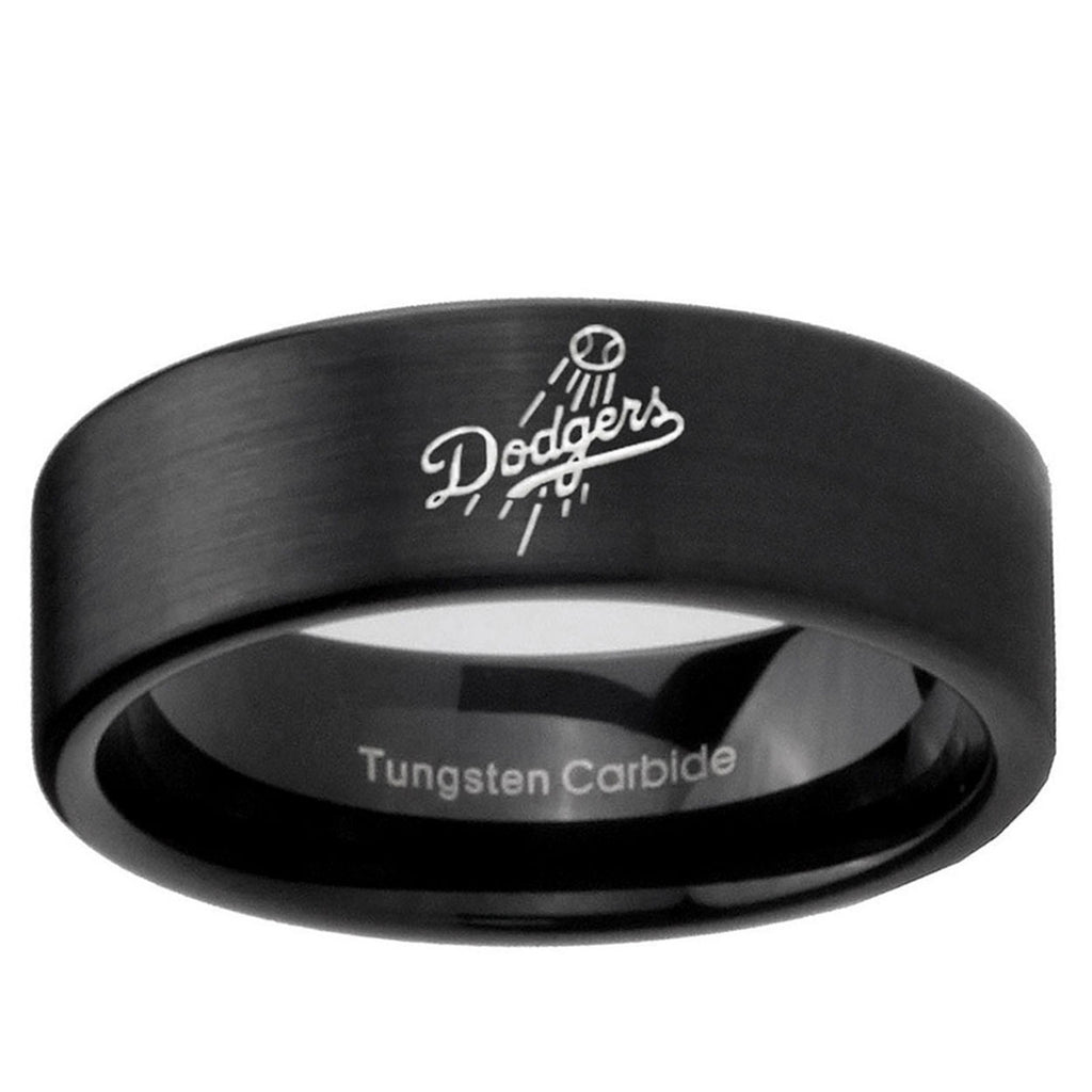 6mm LA Dogers MLB Baseball Pipe Cut Brush Black Tungsten Ring