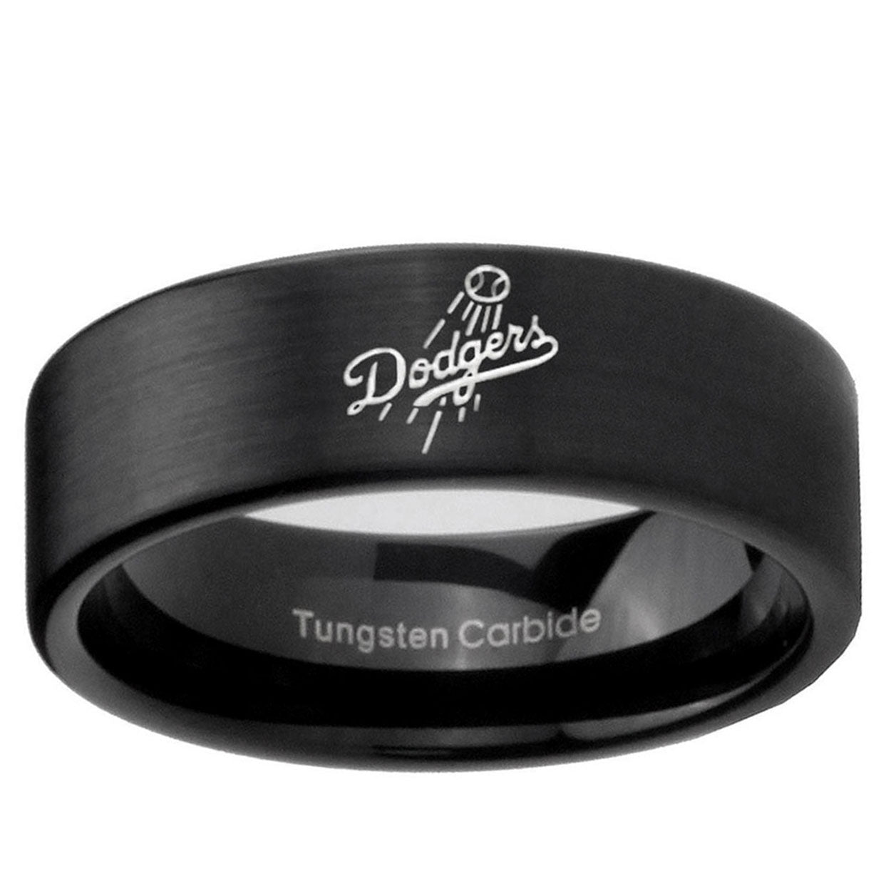 6mm LA Dogers MLB Baseball Pipe Cut Brush Black Tungsten Ring