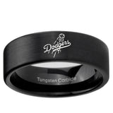 6, 8mm LA Dogers MLB Baseball Pipe Cut Brush Black Tungsten Ring