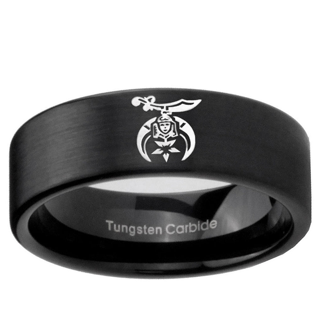 6mm Masonic Shriners Pipe Cut Brush Black Tungsten Band