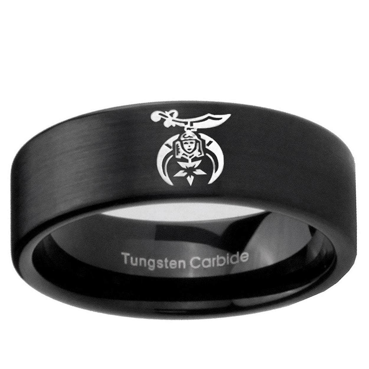6mm Masonic Shriners Pipe Cut Brush Black Tungsten Band