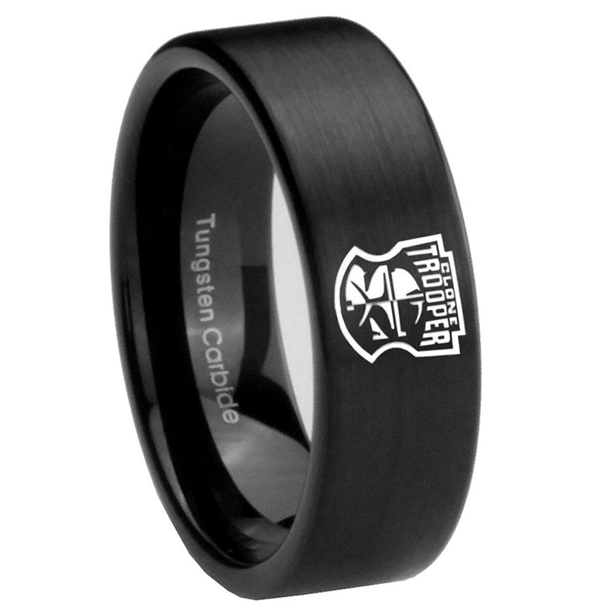 8mm Clone Trooper Pipe Cut Brush Black Tungsten Ring