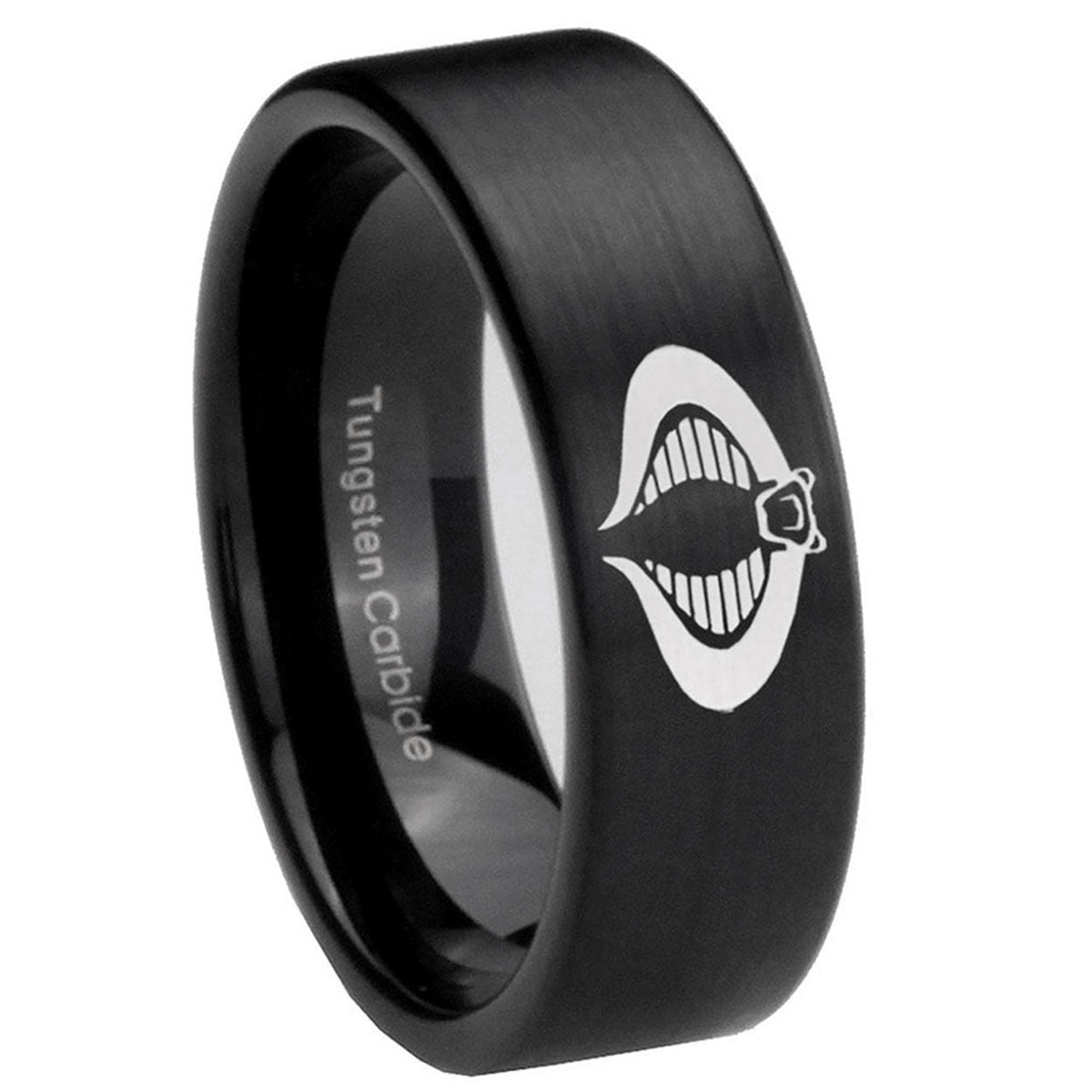 8mm Cobra Pipe Cut Brush Black Tungsten Men's Promise Ring