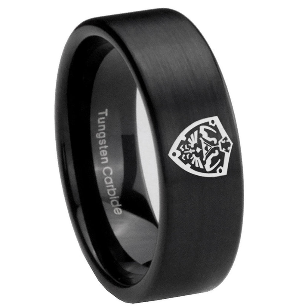 8mm Zelda Hylian Shield Pipe Cut Brush Black Tungsten Ring