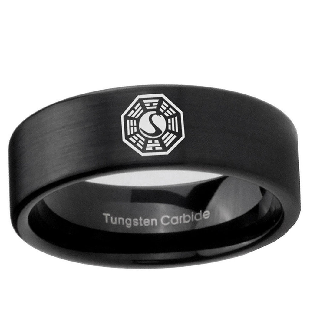 6mm Lost Dharma Pipe Cut Brush Black Tungsten Ring Engraved