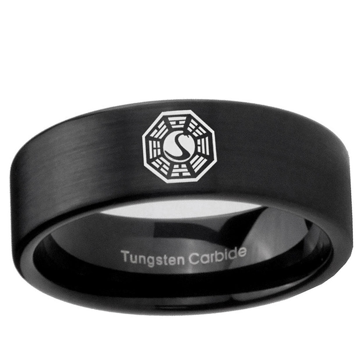 6mm Lost Dharma Pipe Cut Brush Black Tungsten Ring Engraved