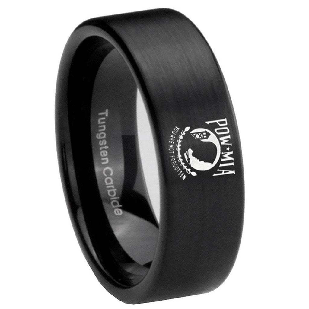 8mm Military Pow Pipe Cut Brush Black Tungsten Ring
