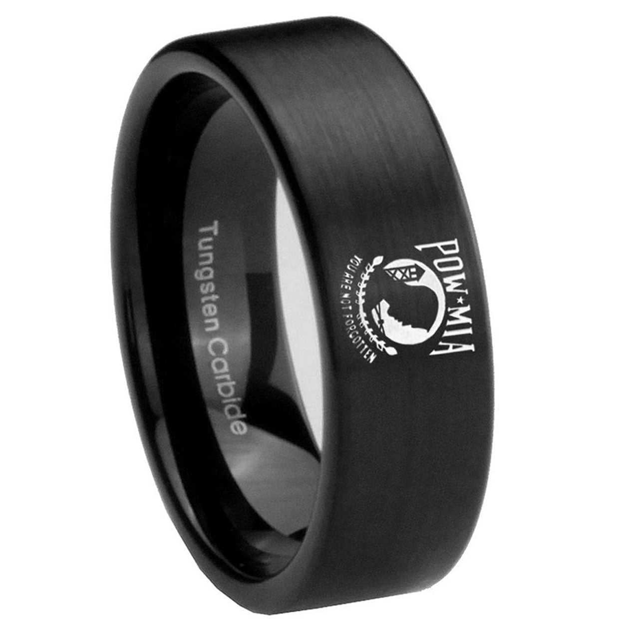 8mm Military Pow Pipe Cut Brush Black Tungsten Ring