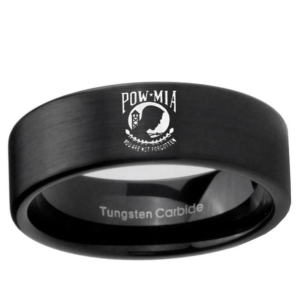 6mm Military Pow Pipe Cut Brush Black Tungsten Ring