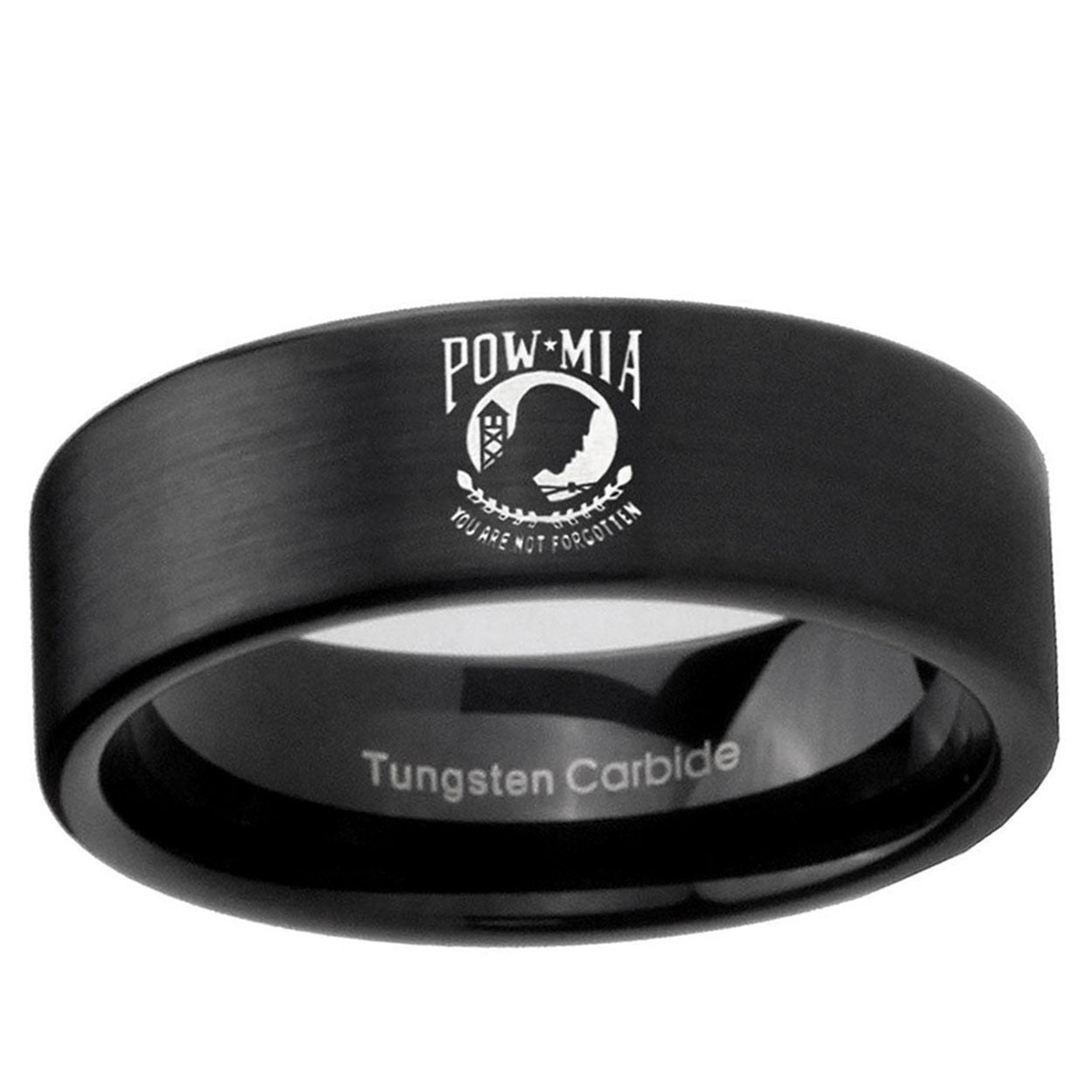 6mm Military Pow Pipe Cut Brush Black Tungsten Ring