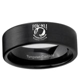 6, 8mm Military Pow Pipe Cut Brush Black Tungsten Ring