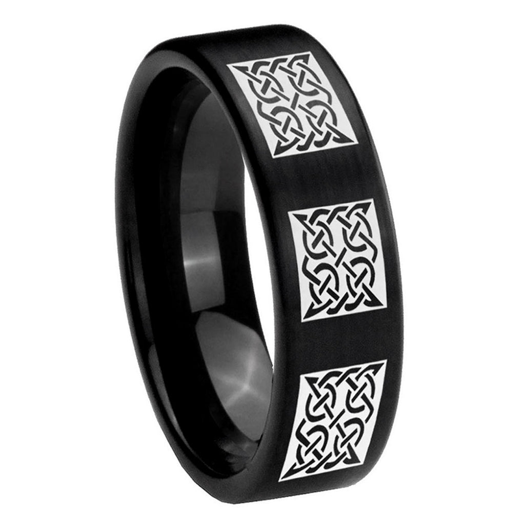 8mm Multiple Celtic Pipe Cut Brush Black Tungsten Men Bands