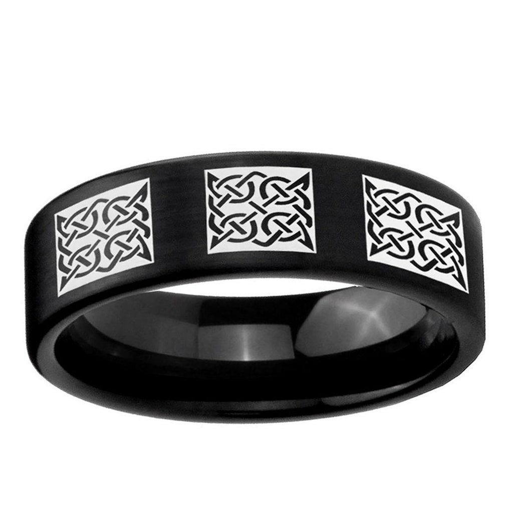 6mm Multiple Celtic Pipe Cut Brush Black Tungsten Men Bands