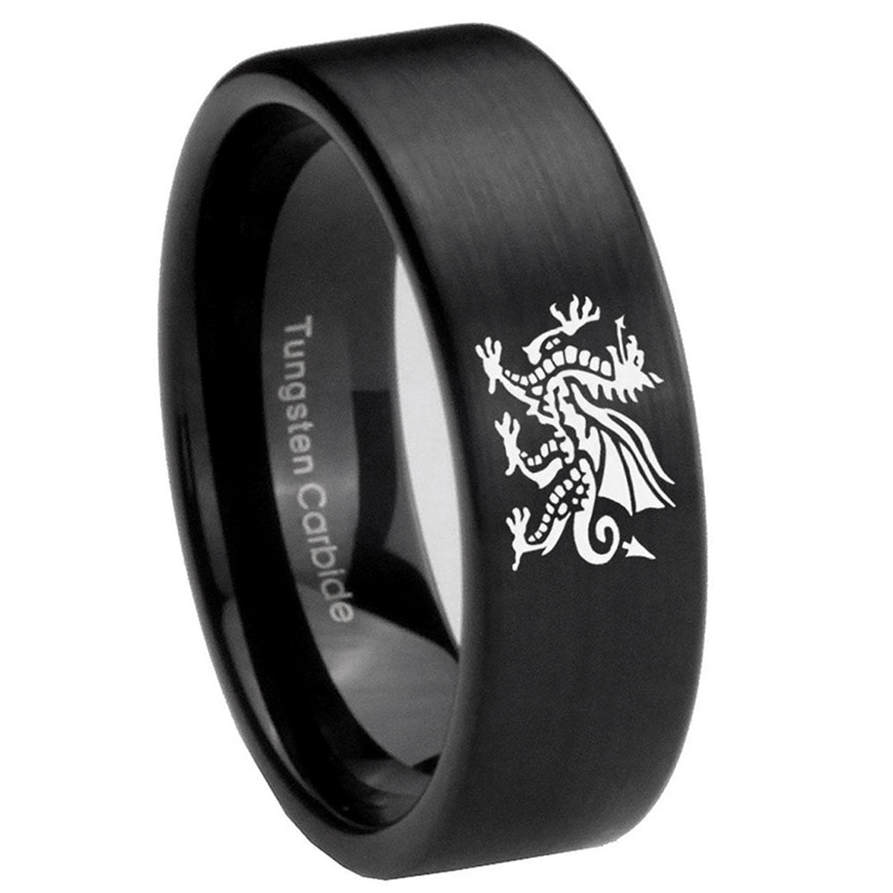 8mm Dragon Pipe Cut Brush Black Tungsten Mens Wedding Ring