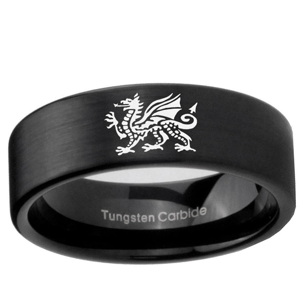 6mm Dragon Pipe Cut Brush Black Tungsten Mens Wedding Ring